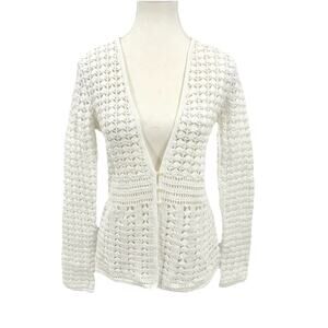 Eddie Bauer Sweater Womens SMALL Hand Crocheted Linen Cardigan Sheer Coastal Y2K